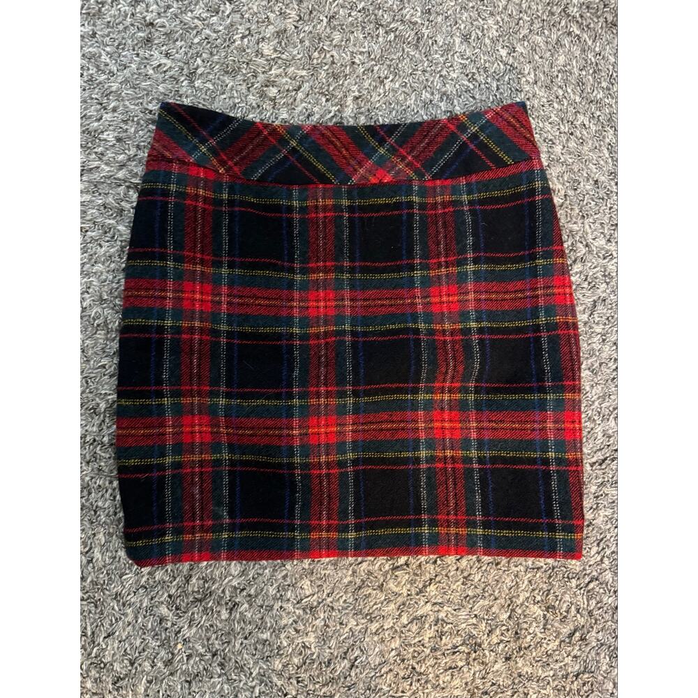 LL Bean Women’s Red Black Plaid Retro Academia 100% Wool Mini Skirt Size 2